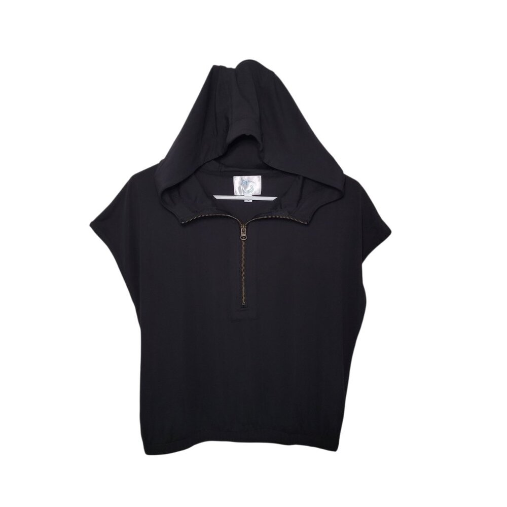 Salty Wave Sleeveless Quarter Zip Pullover Hoodie Black Small Minimalist - Picture 9 of 9